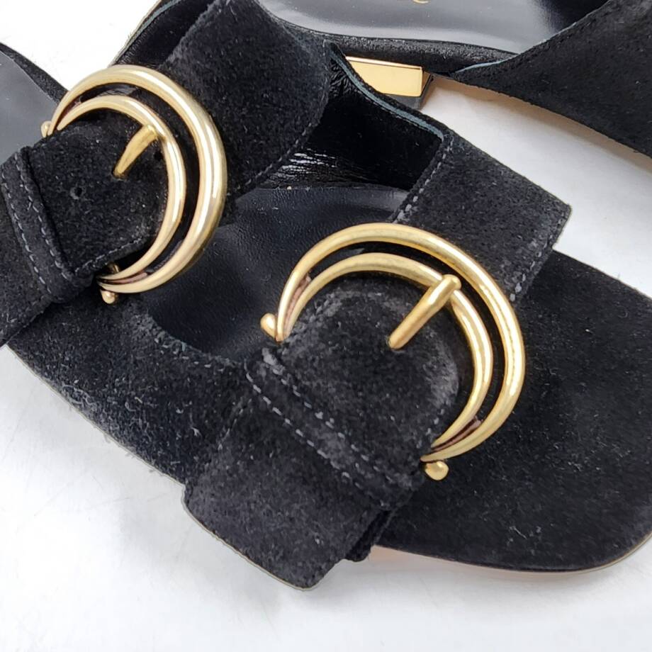Chloé Alize Buckled Slide Sandals Women's 6.5US Black/Gold Open Toe Slip On