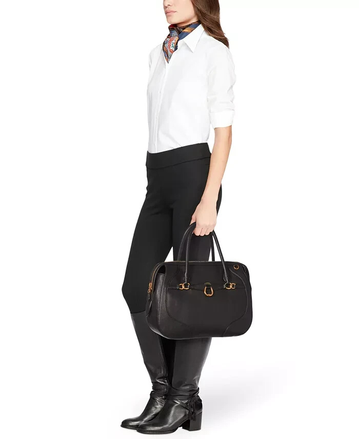 Lauren Ralph Lauren Stonegate Leather Satchel Women's Black Zip Top Closure