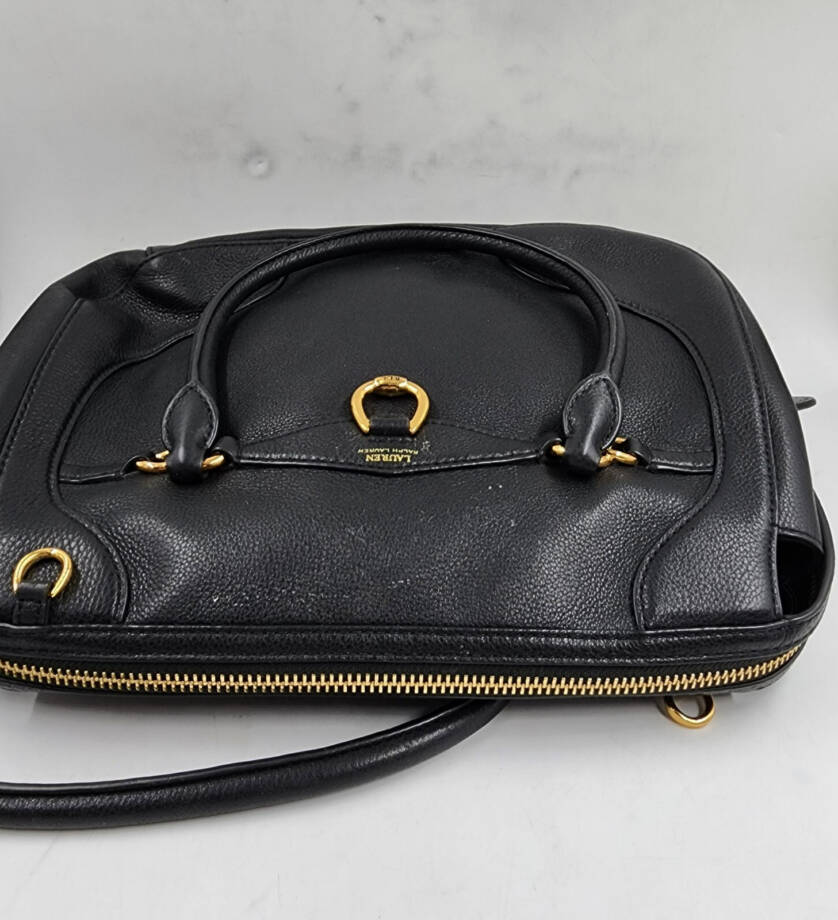 Lauren Ralph Lauren Stonegate Leather Satchel Women's Black Zip Top Closure