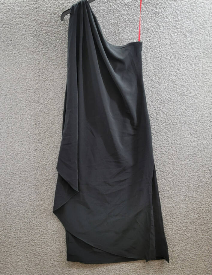 HALSTON Aries Draped One Shoulder Crepe Midi Dress Women's 6 Black Pullover