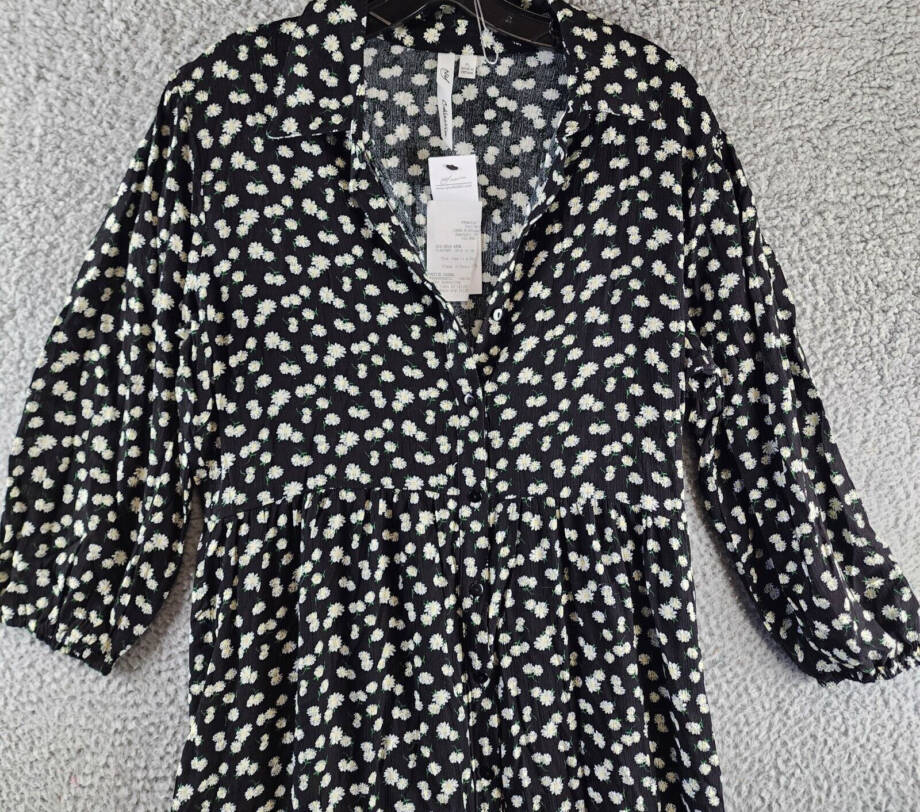 NY Collection Petite 3/4 Sleeve Crinkle Tiered Maxi Dress Women's PL Black/White