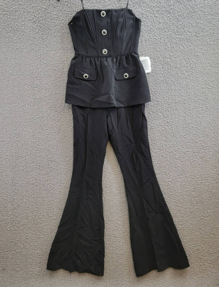 Self-Portrait Crepe Strapless Jumpsuit Women's 4 Black Straight Neck Back Zip