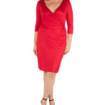 24seven Comfort Apparel Plus Size Wrap Dress Women's 1X Red 3/4 Sleeve Pullover