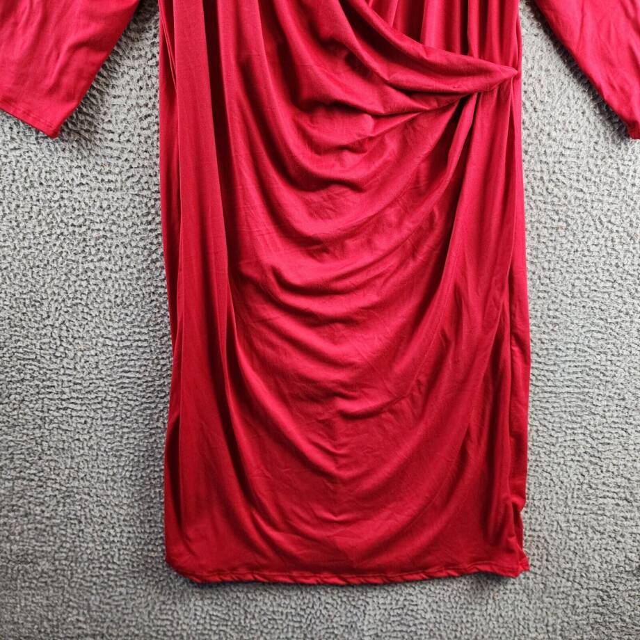 24seven Comfort Apparel Plus Size Wrap Dress Women's 1X Red 3/4 Sleeve Pullover