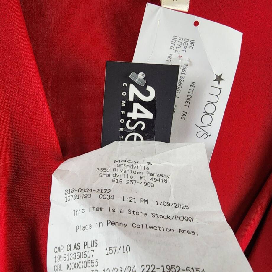 24seven Comfort Apparel Plus Size Wrap Dress Women's 1X Red 3/4 Sleeve Pullover