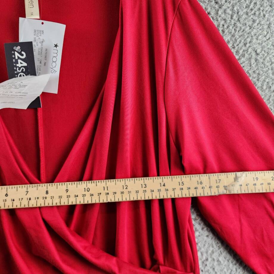 24seven Comfort Apparel Plus Size Wrap Dress Women's 1X Red 3/4 Sleeve Pullover