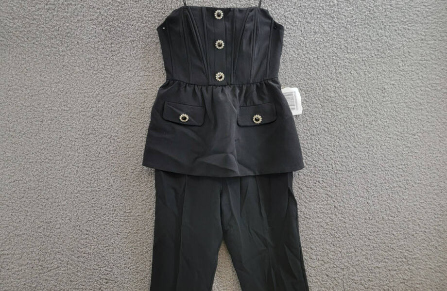 Self-Portrait Crepe Strapless Jumpsuit Women's 4 Black Straight Neck Back Zip