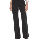 DKNY High Rise Wide Leg Pants Women's L Black Elastic Waist Side Pockets Pull On