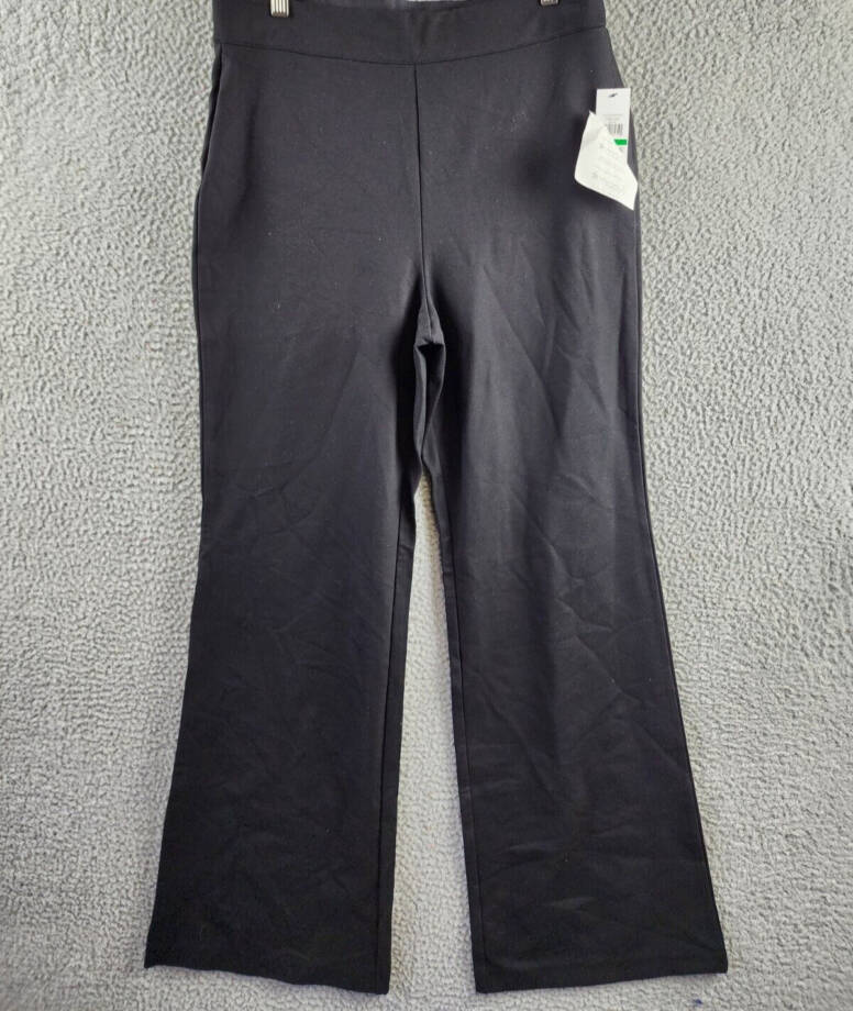 DKNY High Rise Wide Leg Pants Women's L Black Elastic Waist Side Pockets Pull On