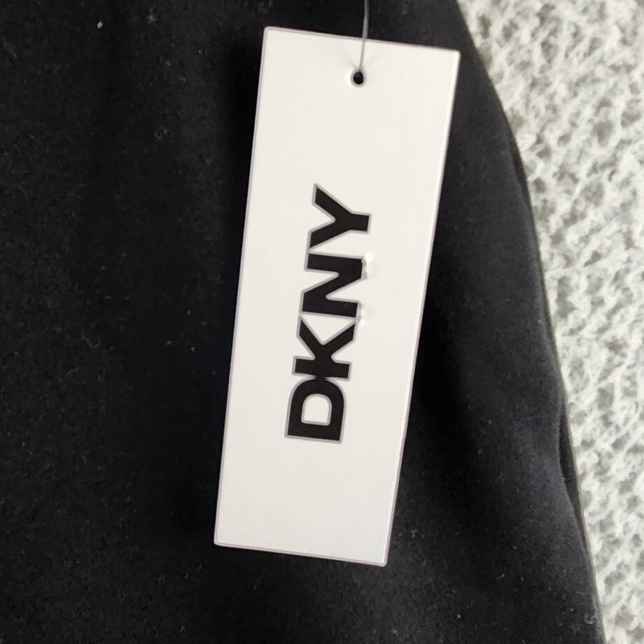 DKNY High Rise Wide Leg Pants Women's L Black Elastic Waist Side Pockets Pull On