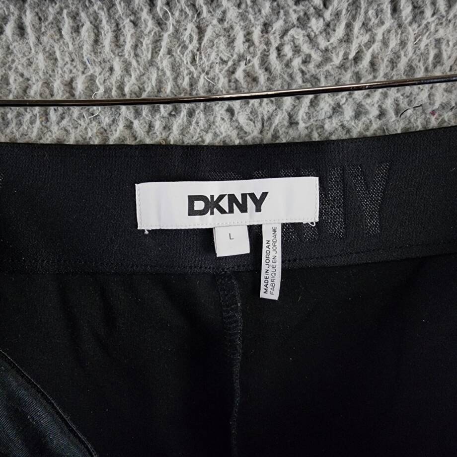DKNY High Rise Wide Leg Pants Women's L Black Elastic Waist Side Pockets Pull On