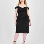 B Darlin Trendy Plus Size Off-Shoulder Spaghetti-Strap Dress Women's 18W Black