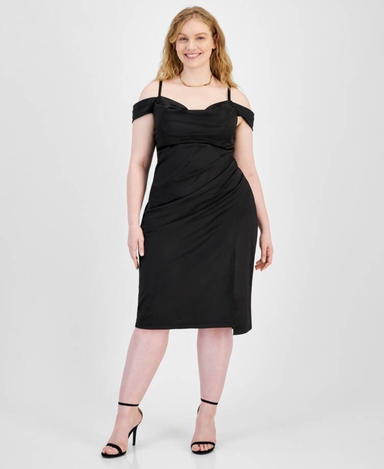 B Darlin Trendy Plus Size Off-Shoulder Spaghetti-Strap Dress Women's 18W Black