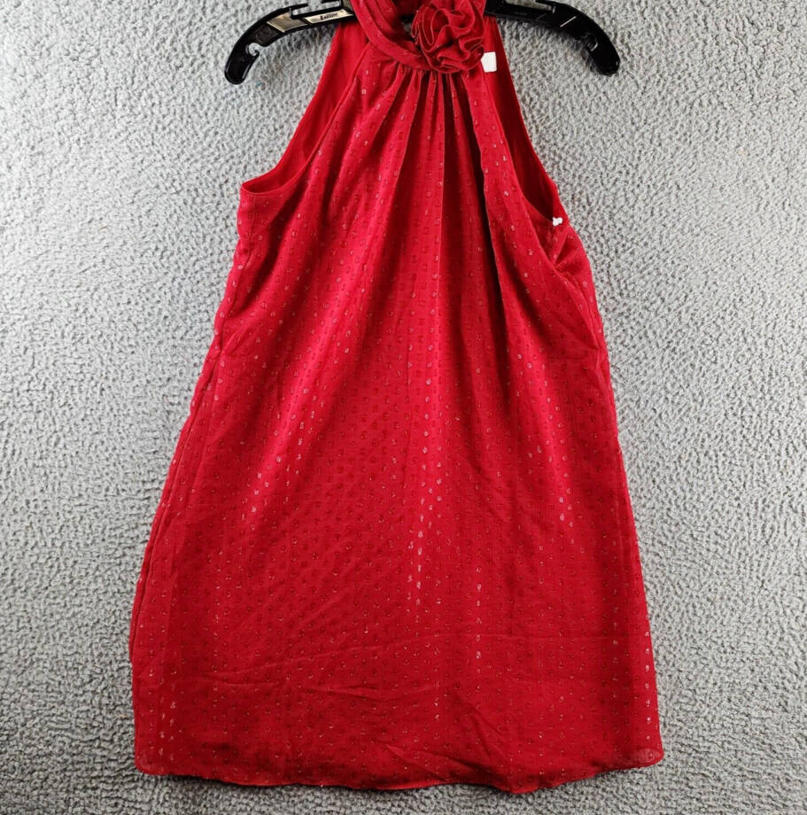 CeCe Sleeveless Rosette Halter Dress Women's XS Glamour Red Button Back Closure