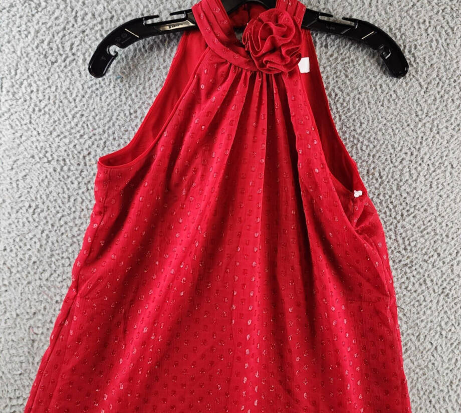 CeCe Sleeveless Rosette Halter Dress Women's XS Glamour Red Button Back Closure