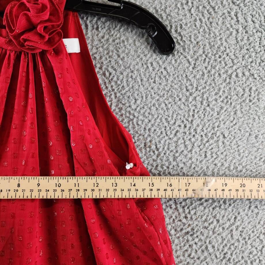 CeCe Sleeveless Rosette Halter Dress Women's XS Glamour Red Button Back Closure