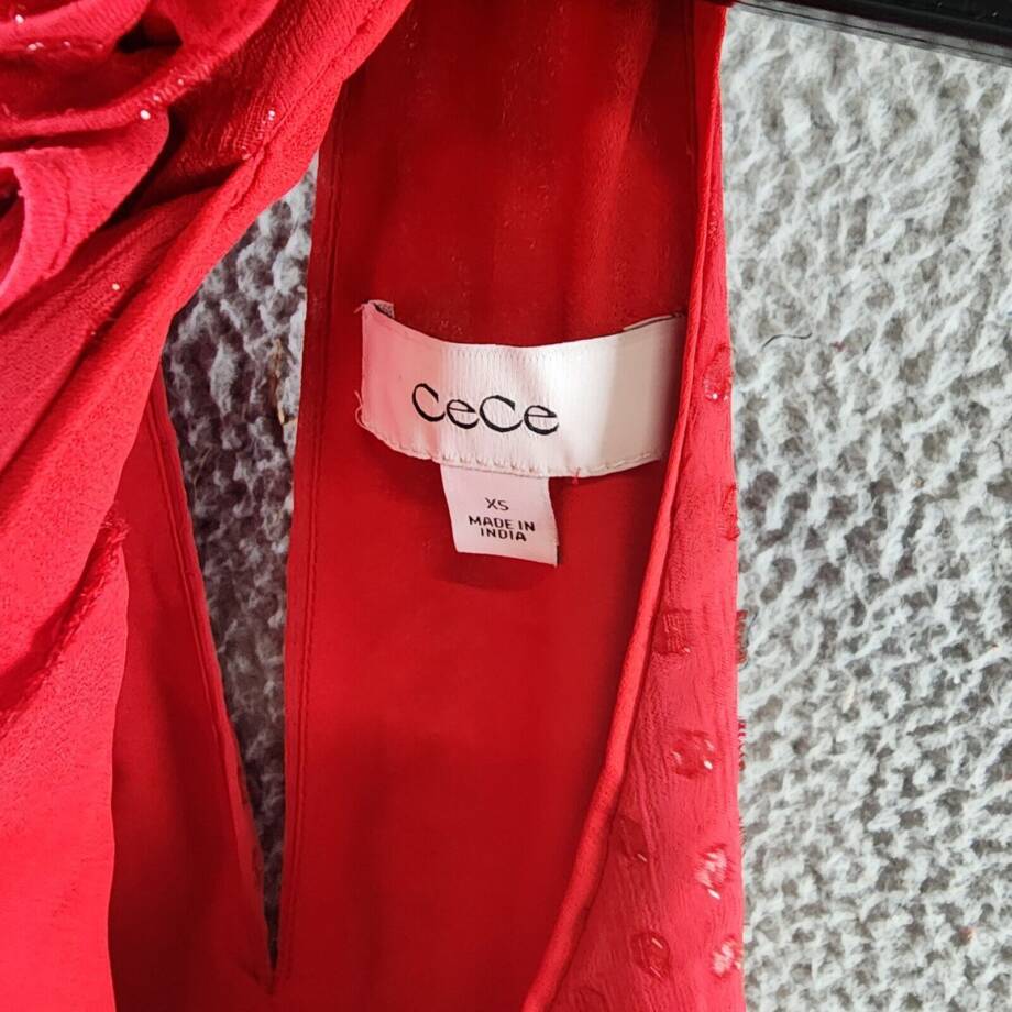 CeCe Sleeveless Rosette Halter Dress Women's XS Glamour Red Button Back Closure