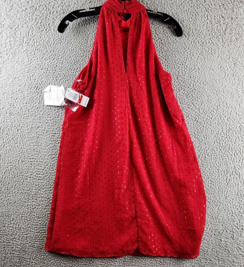 CeCe Sleeveless Rosette Halter Dress Women's XS Glamour Red Button Back Closure
