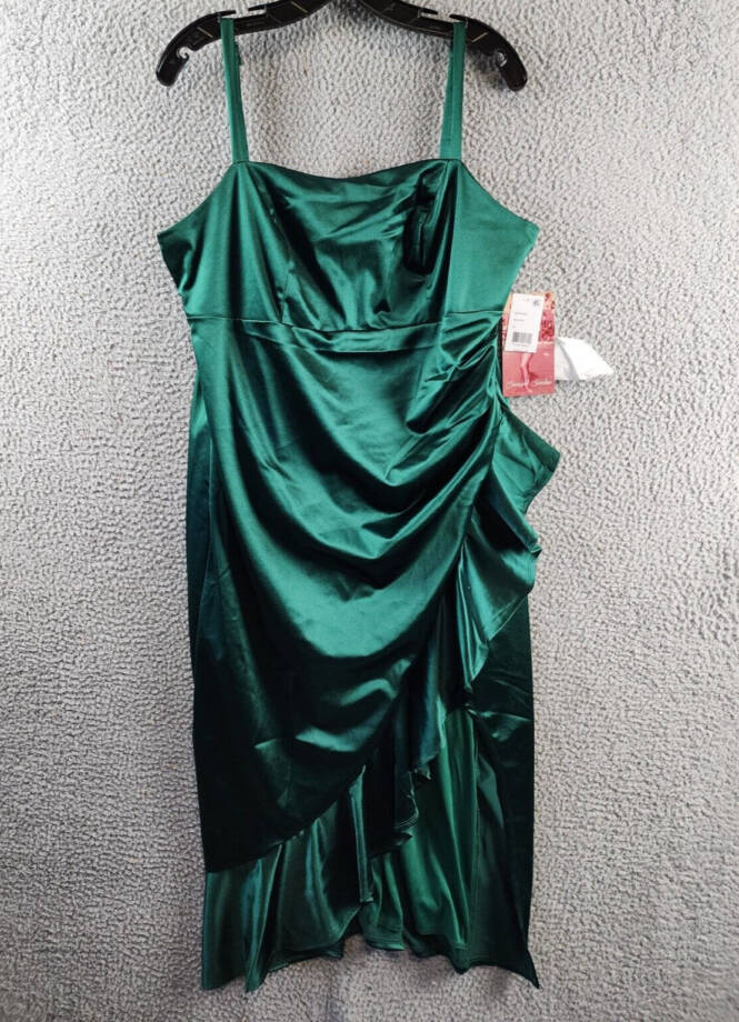 Emerald Sundae Trendy Plus Size Ruffled Midi Dress Women's 18 Hunter Sleeveless~