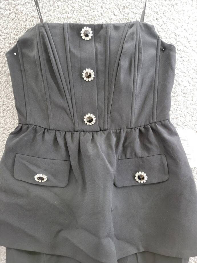 Self-Portrait Crepe Strapless Jumpsuit Women's 4 Black Straight Neck Back Zip