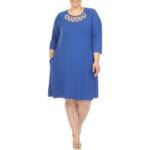 White Mark Criss-Cross Neck Quarter Sleeve Swing Dress Womens 2XL Royal Pullover