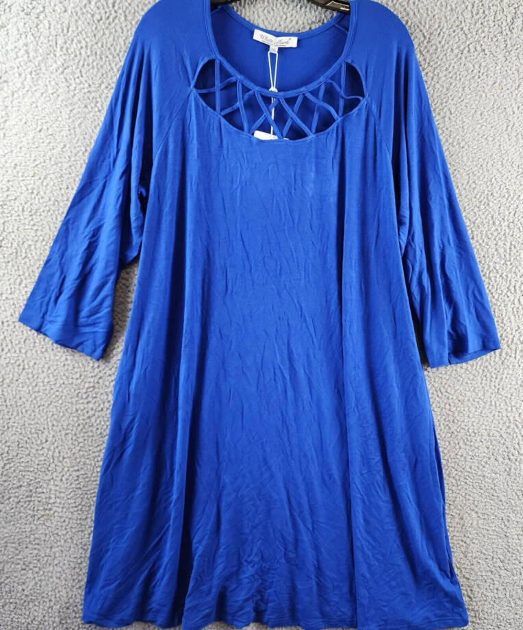 White Mark Criss-Cross Neck Quarter Sleeve Swing Dress Womens 2XL Royal Pullover