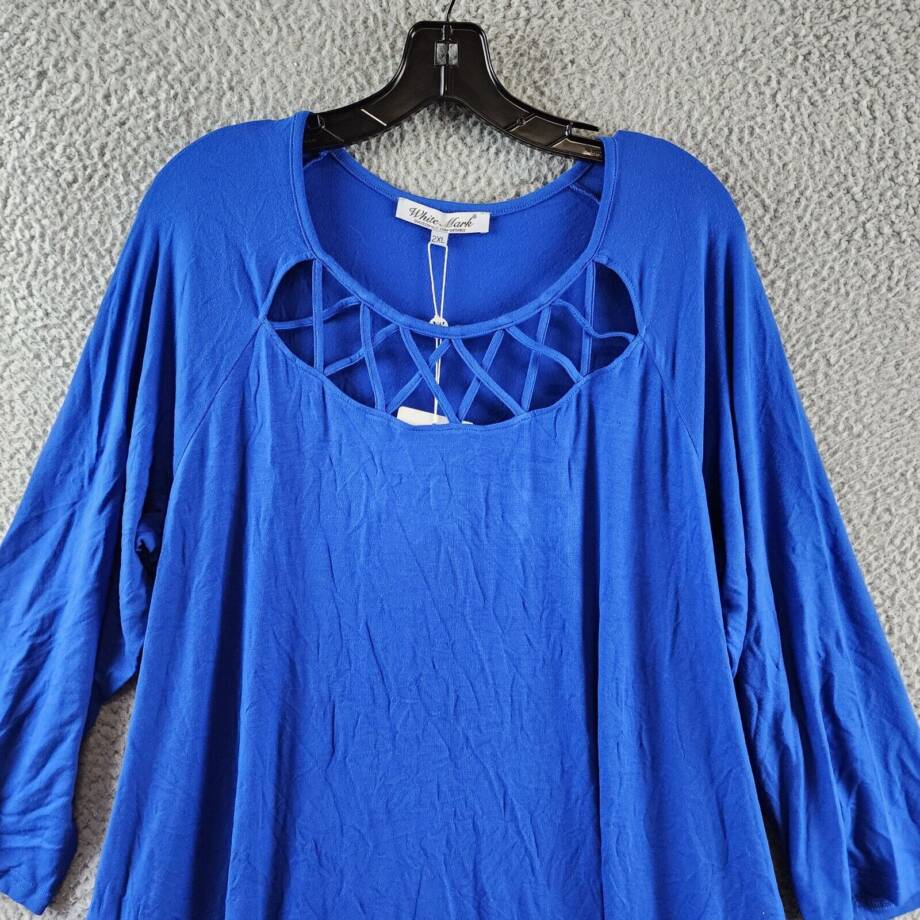 White Mark Criss-Cross Neck Quarter Sleeve Swing Dress Womens 2XL Royal Pullover