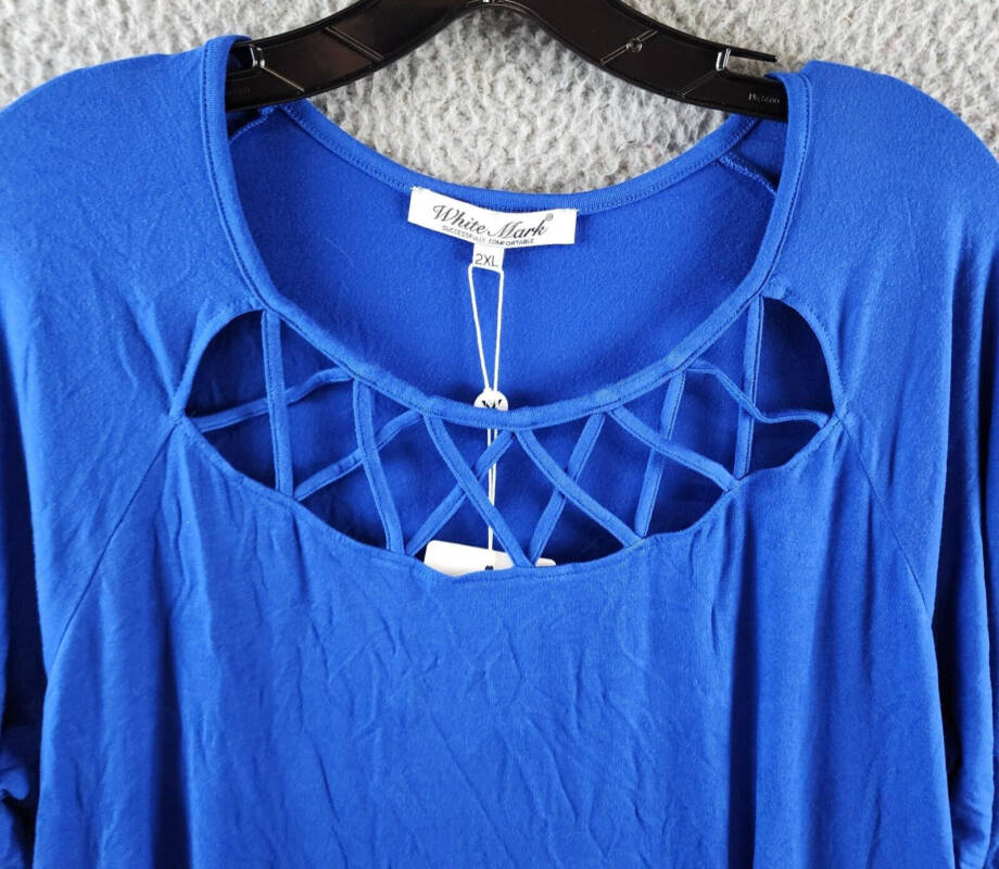White Mark Criss-Cross Neck Quarter Sleeve Swing Dress Womens 2XL Royal Pullover