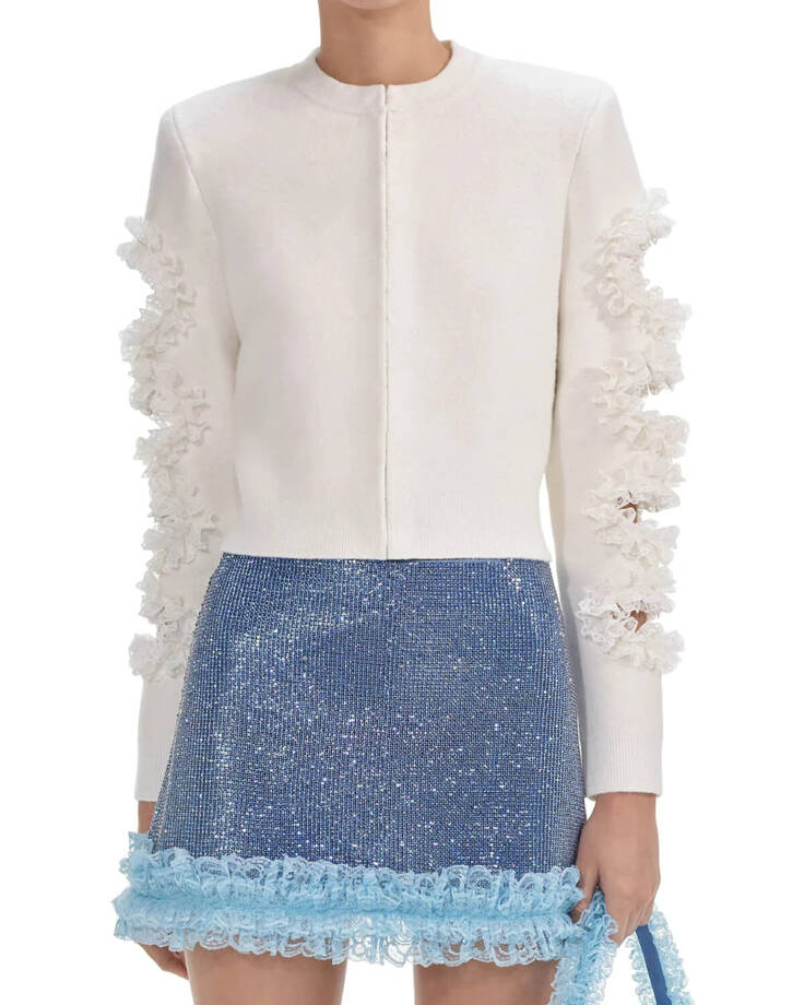 Self-Portrait x Christopher Kane Wool Blend Cut Out Lace Trim Cardigan Womens XS