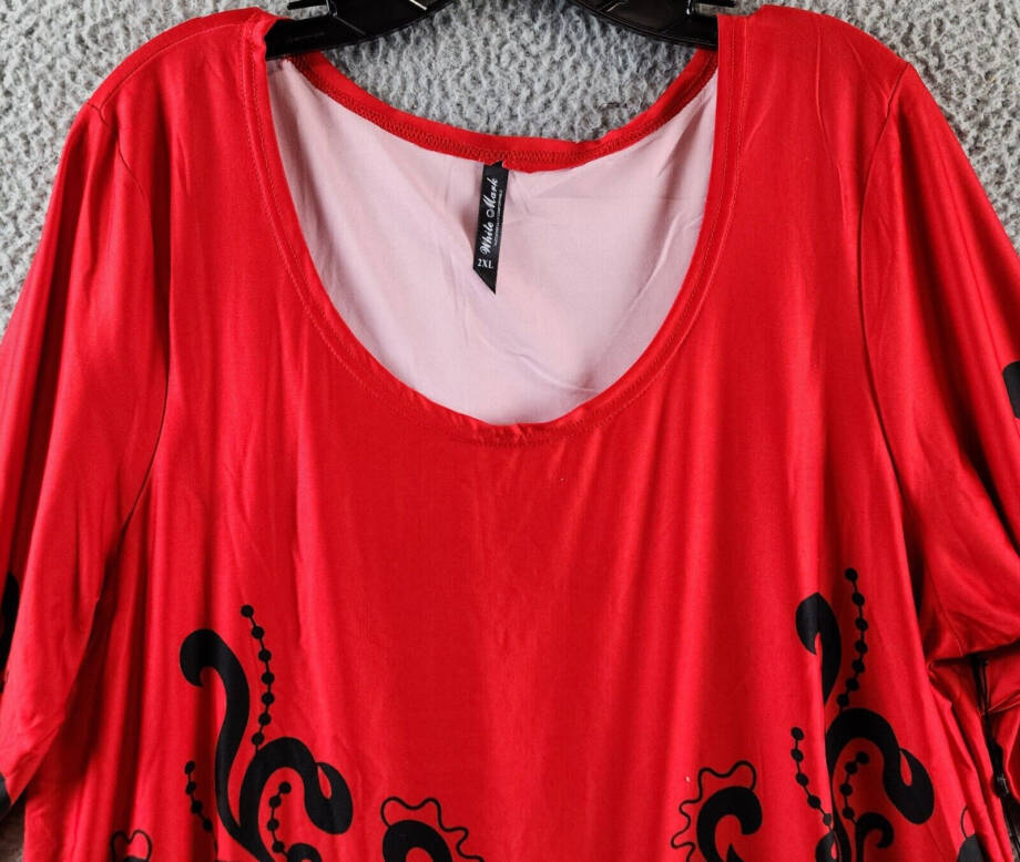 White Mark Plus Size Yanette Tunic Top Women's 2XL Red/Black 3/4 Sleeve Pullover