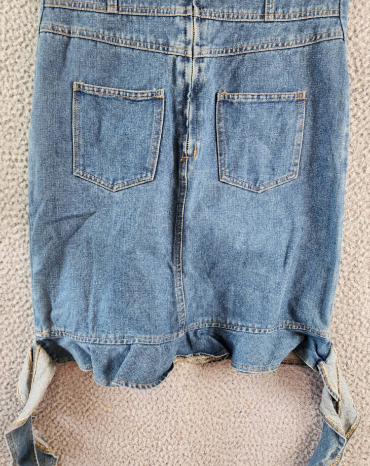 Another Mode Denim Mini Dress Women's L Blue Two Side Slant Pocket Strapless