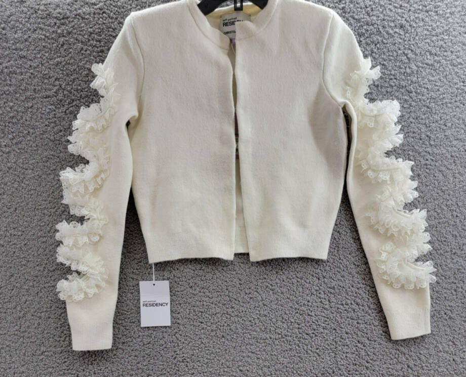 Self-Portrait x Christopher Kane Wool Blend Cut Out Lace Trim Cardigan Womens XS