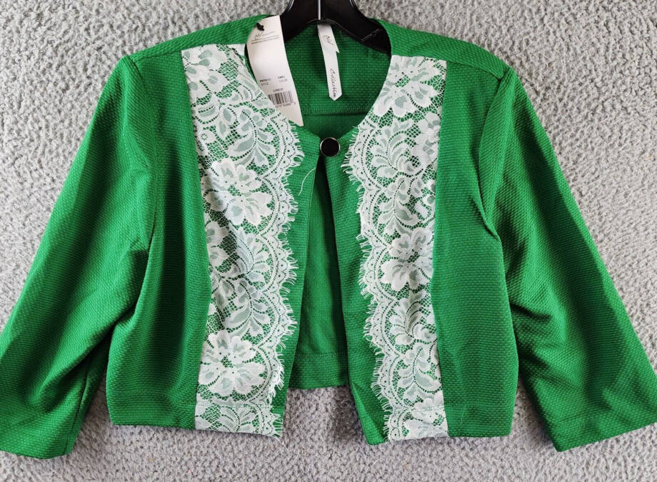 NY Collection Petite Two Piece Jacket And Dress Set Women's 12P Emerald Jacilynn