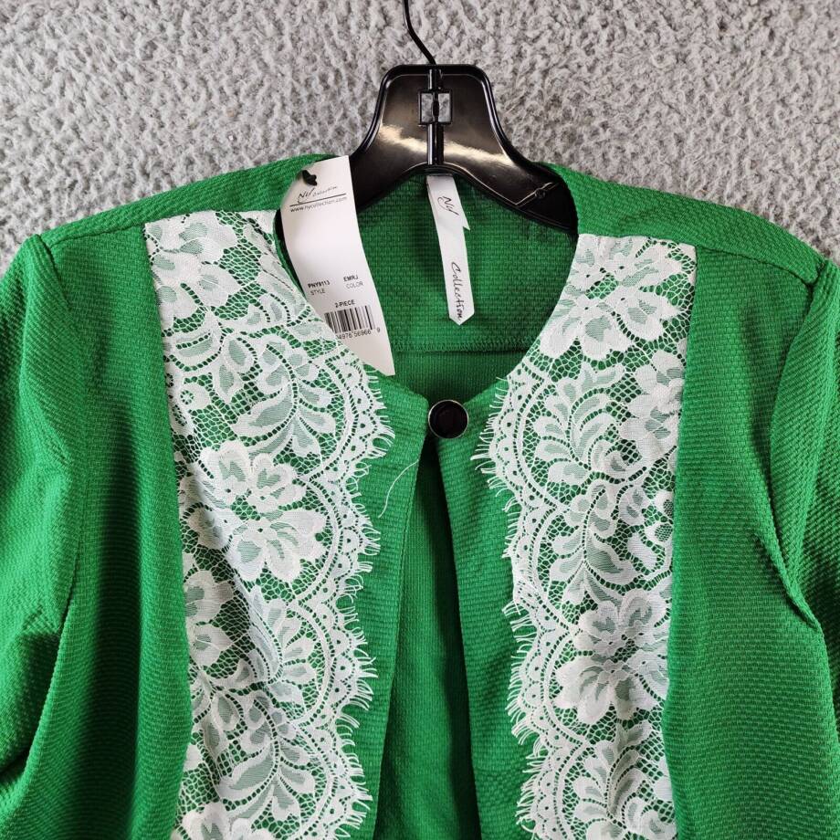 NY Collection Petite Two Piece Jacket And Dress Set Women's 12P Emerald Jacilynn