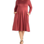 24seven Comfort Apparel Plus Fit And Flare Midi Dress Women's 2X Brick Pullover