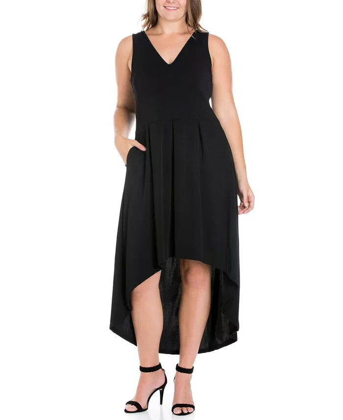 24seven Comfort Apparel Plus Size High Low Maxi Dress Women's 3X Black Pullover~