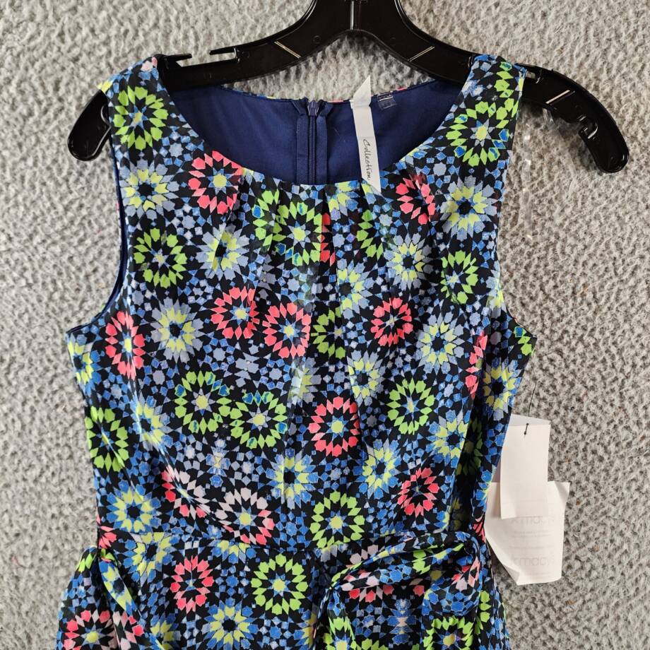 NY Collection Petite Sleeveless Belted Chiffon Maxi Dress Women's PS Blue Multi