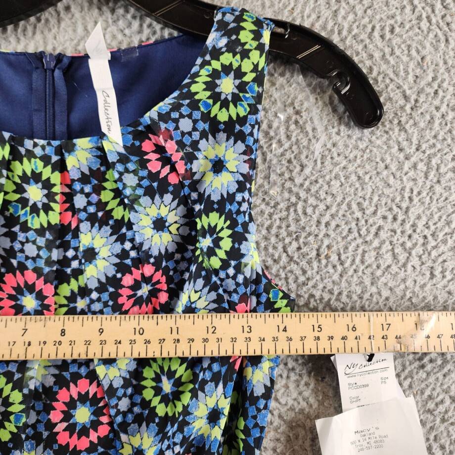 NY Collection Petite Sleeveless Belted Chiffon Maxi Dress Women's PS Blue Multi