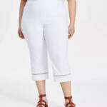 JM Collection Plus Size Lace-Inset Pull-On Style Capris Women's 1X Bright White~