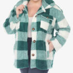 White Mark Plaid Shacket Women's 2XL Green/White Full Front Button Closure L/S