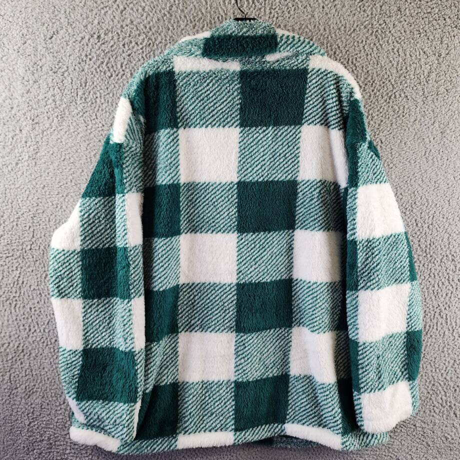 White Mark Plaid Shacket Women's 2XL Green/White Full Front Button Closure L/S