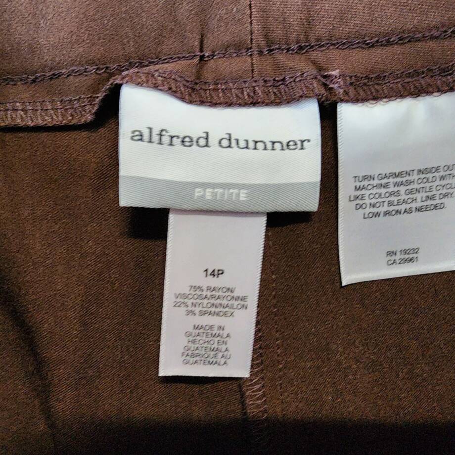 Alfred Dunner Petite Classic Allure Proportioned Pants Women's 14P Brown Pull On