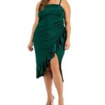 Emerald Sundae Trendy Plus Size Ruffled Midi Dress Women's 16 Hunter Back Zip