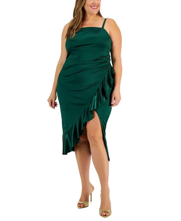 Emerald Sundae Trendy Plus Size Ruffled Midi Dress Women's 16 Hunter Back Zip