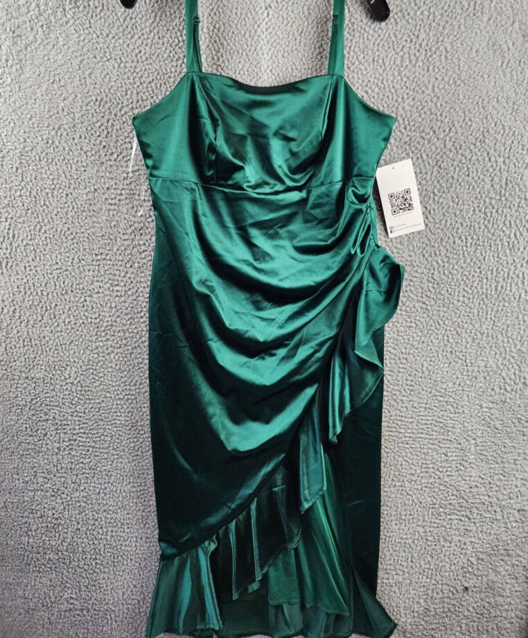 Emerald Sundae Trendy Plus Size Ruffled Midi Dress Women's 16 Hunter Back Zip