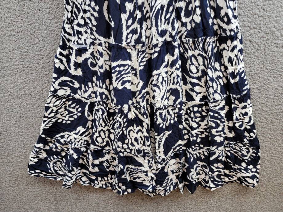 MSK Printed Smocked-Waist Tiered Maxi Dress Women's S Navy/White Split Neck