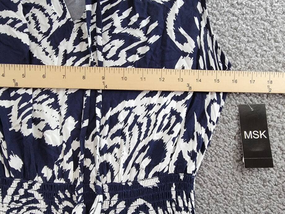 MSK Printed Smocked-Waist Tiered Maxi Dress Women's S Navy/White Split Neck