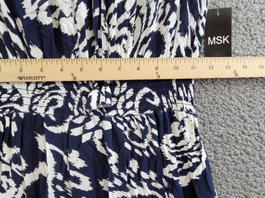 MSK Printed Smocked-Waist Tiered Maxi Dress Women's S Navy/White Split Neck
