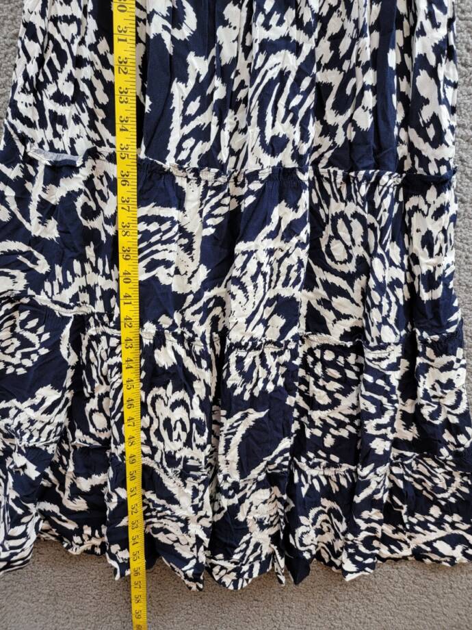 MSK Printed Smocked-Waist Tiered Maxi Dress Women's S Navy/White Split Neck