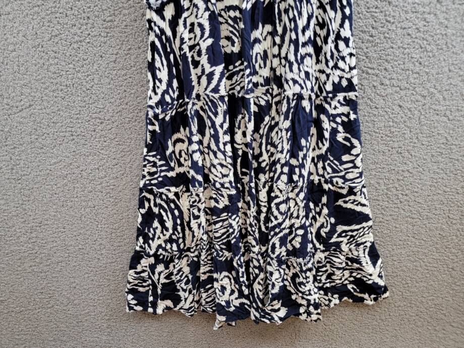 MSK Printed Smocked-Waist Tiered Maxi Dress Women's S Navy/White Split Neck
